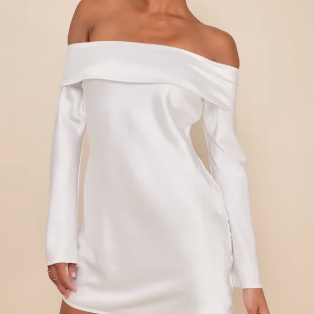 Lulu's Off-Shoulder Long Sleeve White Mini Dress